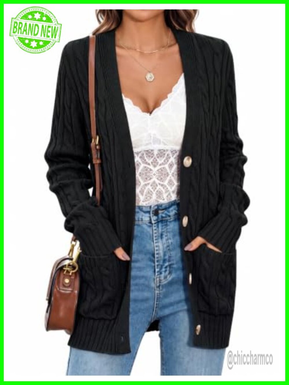 Women's Cable Knit Button Up Oversized Cardigan Sweater